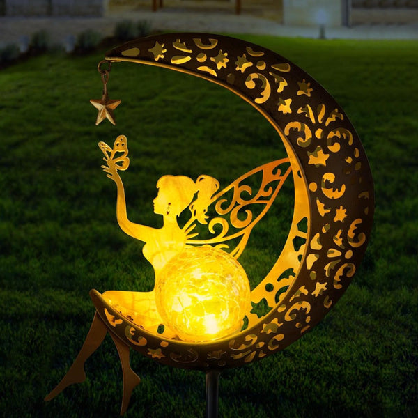 Solar Moon Fairy Lamp Outdoor Garden Iron Art Landscape & Walkway Lights