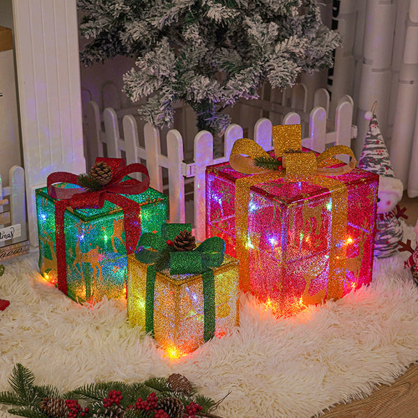 Christmas Lights Gift Box Three-Piece Party Decoration Ornaments