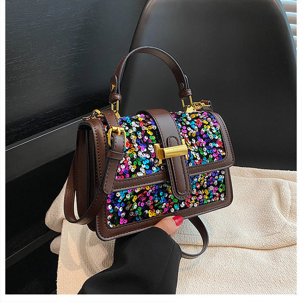 Womens Fashion Casual Sequin Shoulder Bag Pu Synthetic Leather Black Green Red Women's Bags & Handbags