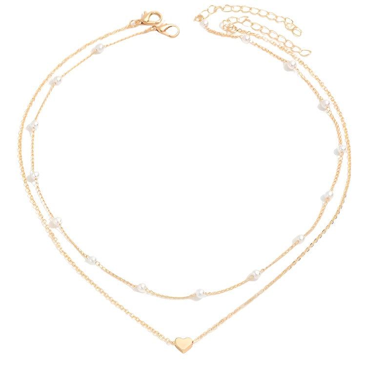 Veile Studios Special Interest Design Double Layer Twin Pearl Heart Necklace Fashion Jewellery Necklaces & Pendants