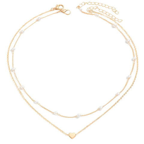 Veile Studios Special Interest Design Double Layer Twin Pearl Heart Necklace Fashion Jewellery Necklaces & Pendants