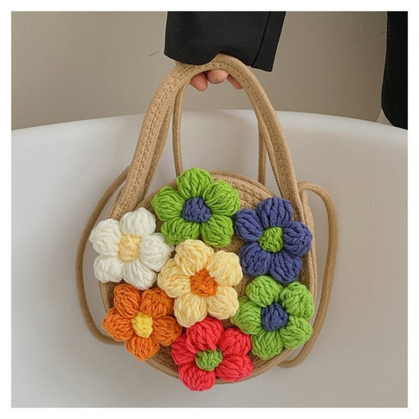 Summer New Cotton String Women's Woven Bag Flower Fresh One-Shoulder Portable
