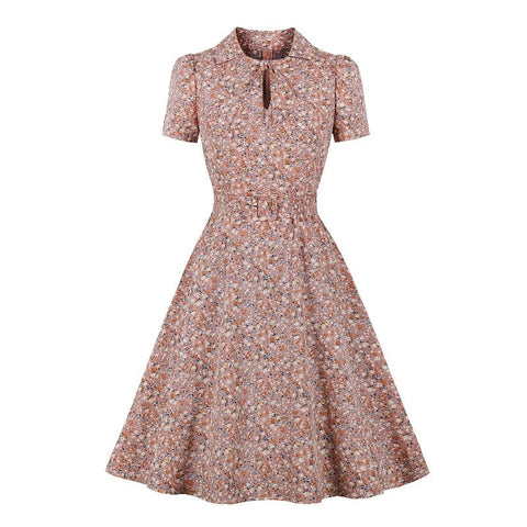 Small Floral Print Short Sleeve Large Swing Dress