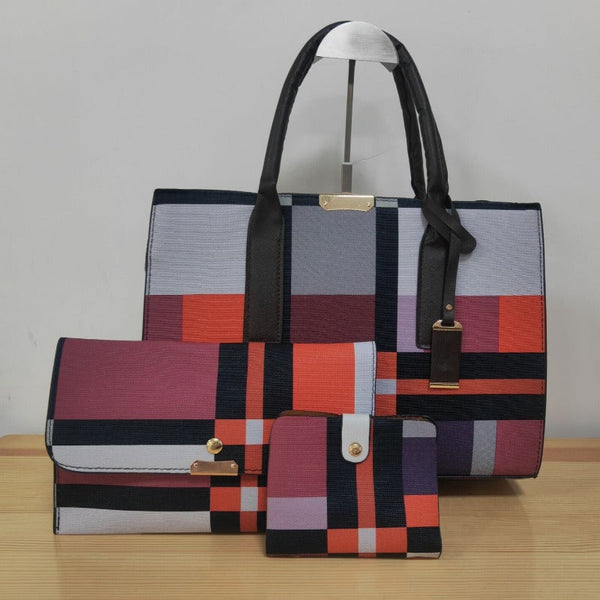 Korean Style Plaid Three Piece Messenger Bag Polyester Pu Urban Simplicity Women's Bags & Handbags