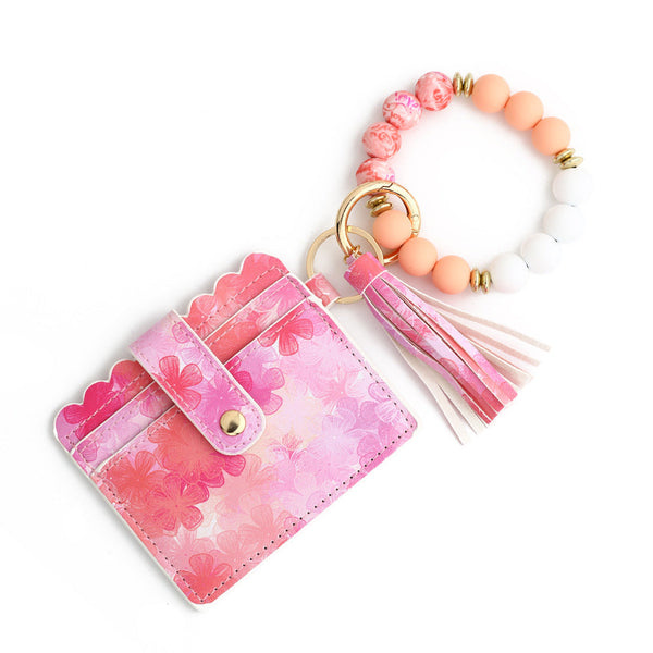Love Polyurethane Card Holder Silica Gel Key Chain European And American Printed Silicone Beads Bracelet Women's Wallet