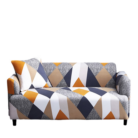 4 Seater Sofa Cover Khaki Geometric Style Elastic Stretchable Slipcover Slipcovers