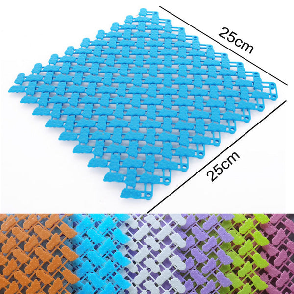 Splicing Mat Blue 25X25cm Non Slip Bathroom Mesh Drainage Floor Carpet Bath Mats Rugs & Toilet Covers