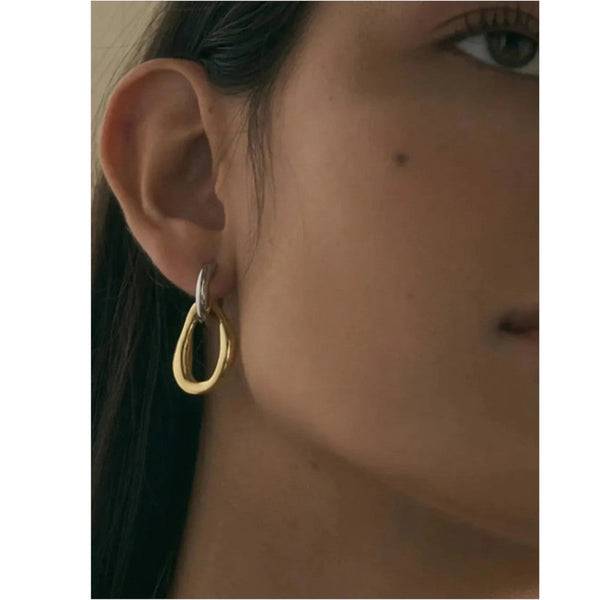 18K Gold Plated Stainless Steel Contrast Asymmetrical Earrings