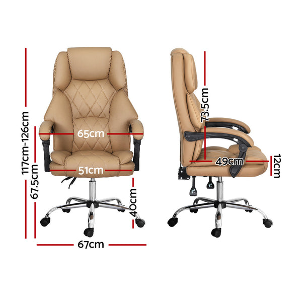 Artiss Executive Office Chair Leather Recliner Espresso Office Chairs