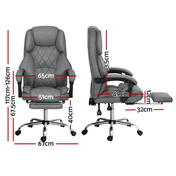 Artiss Executive Office Chair Fabric Footrest Grey Office Chairs