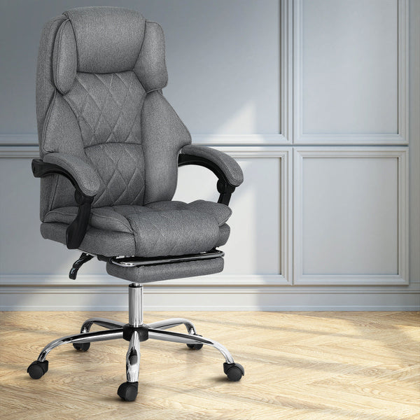 Artiss Executive Office Chair Fabric Footrest Grey Office Chairs
