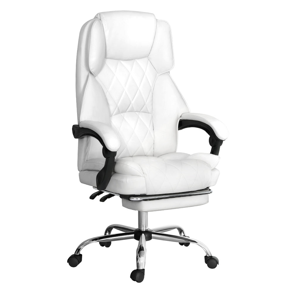 Artiss Executive Office Chair Leather Footrest White Office Chairs