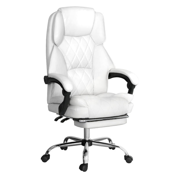 Artiss Executive Office Chair Leather Footrest White Office Chairs