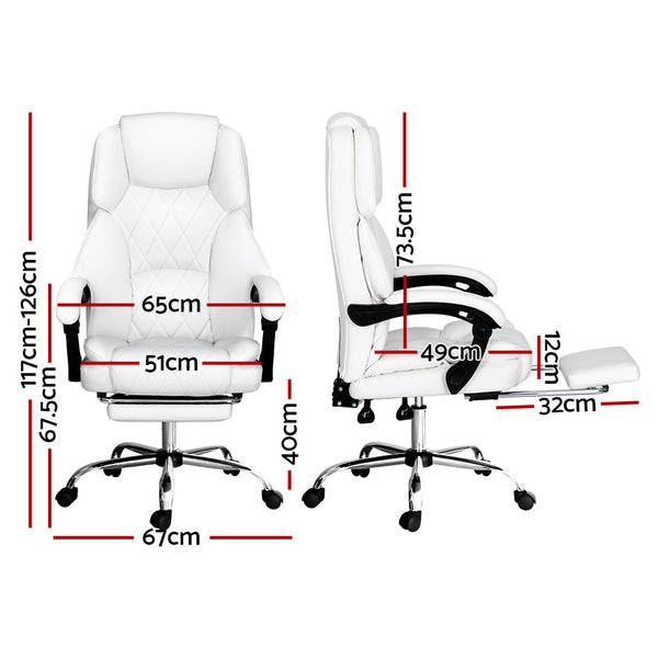 Artiss Executive Office Chair Leather Footrest White Office Chairs