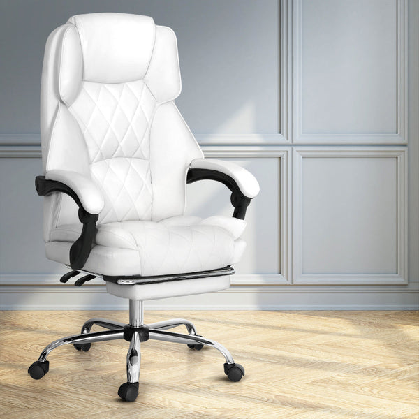 Artiss Executive Office Chair Leather Footrest White Office Chairs