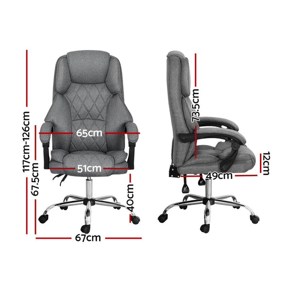 Artiss Executive Office Chair Fabric Recliner Grey Office Chairs