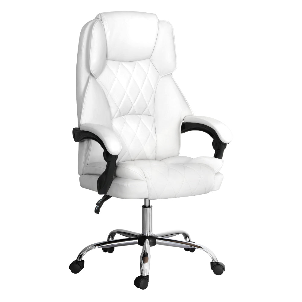 Artiss Executive Office Chair Leather Recliner White Office Chairs