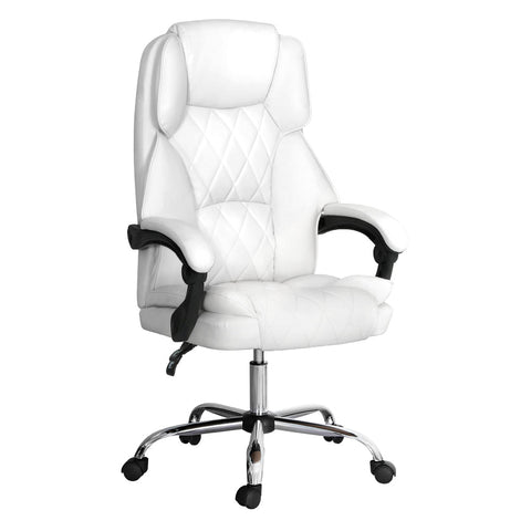 Artiss Executive Office Chair Leather Recliner White Office Chairs