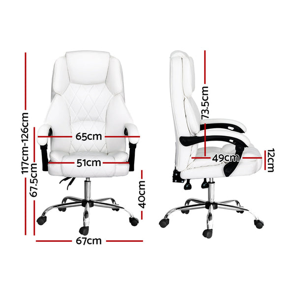 Artiss Executive Office Chair Leather Recliner White Office Chairs