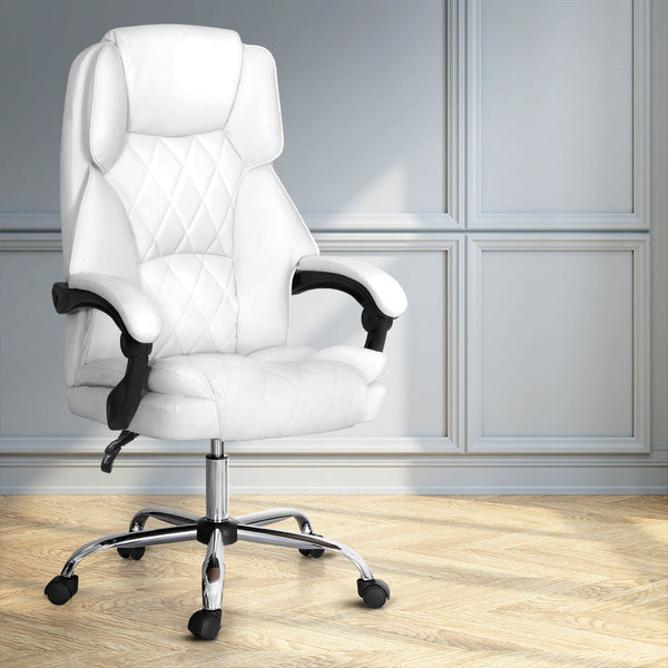 Artiss Executive Office Chair Leather Recliner White Office Chairs