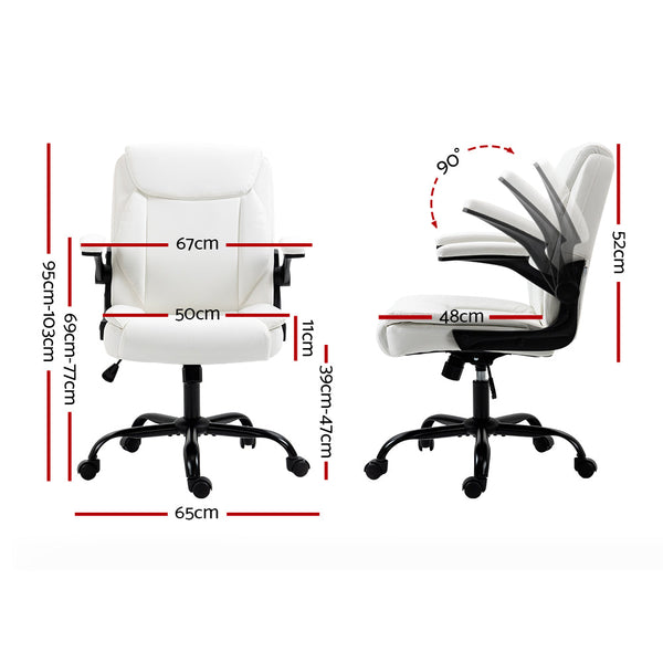 Artiss Office Chair Leather Computer Executive Chairs Gaming Study Desk White Office Chairs