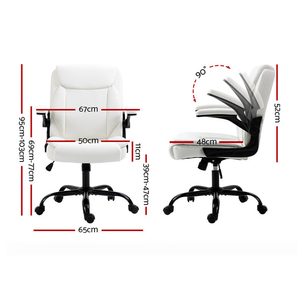Artiss Office Chair Leather Computer Executive Chairs Gaming Study Desk White