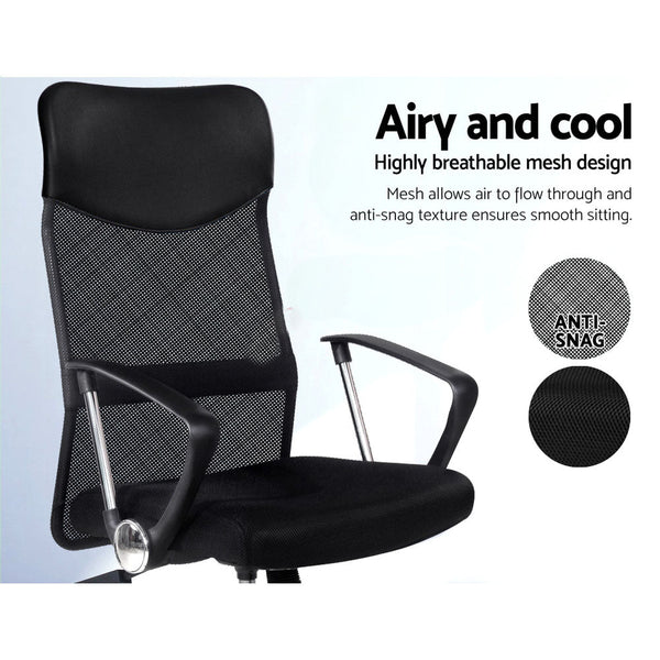 Artiss Pu Leather Mesh High Back Office Chair Black Office Chairs