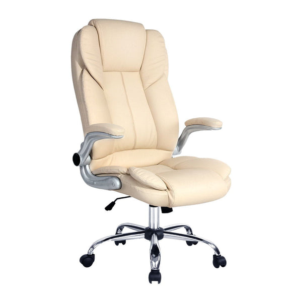 Artiss Kea Executive Office Chair Leather Beige Office Chairs