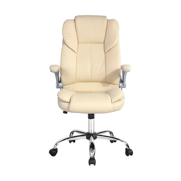Artiss Kea Executive Office Chair Leather Beige Office Chairs