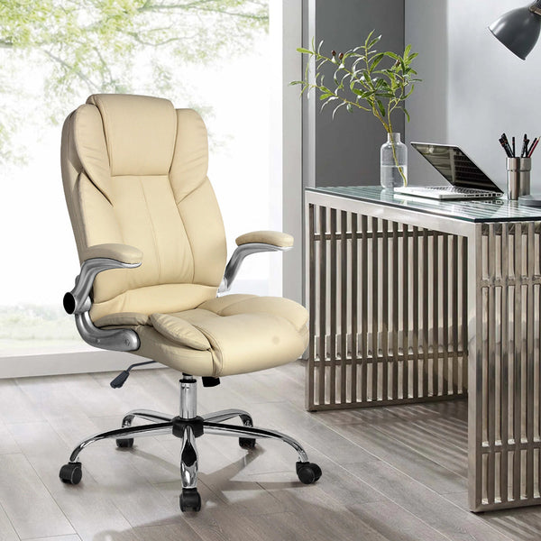 Artiss Kea Executive Office Chair Leather Beige Office Chairs