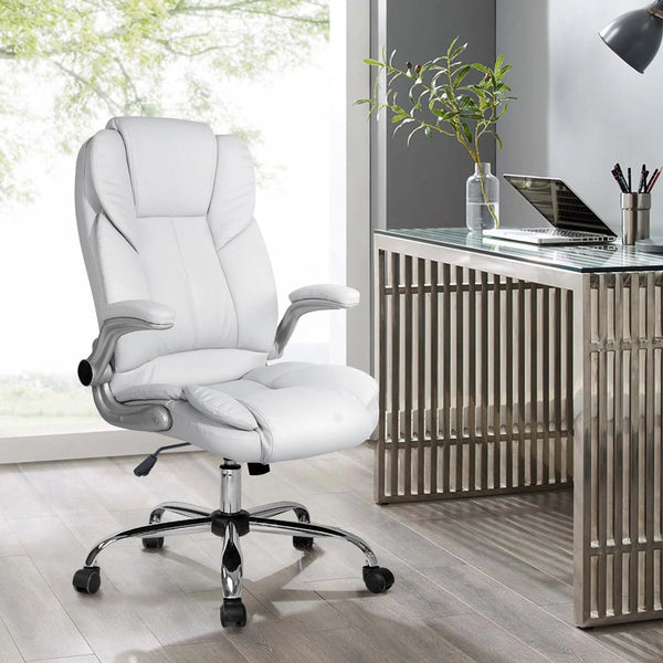 Artiss Kea Executive Office Chair Leather White Office Chairs