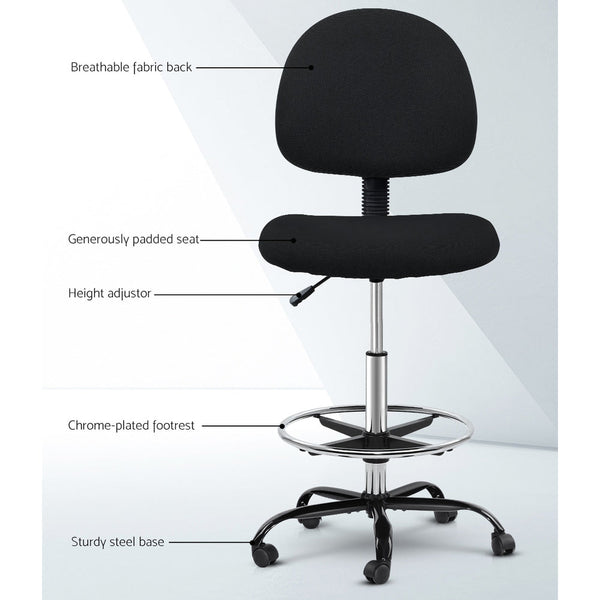 Artiss Office Chair Veer Drafting Stool Fabric Chairs Black Office Chairs