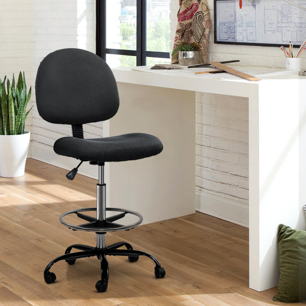 Artiss Office Chair Veer Drafting Stool Fabric Chairs Black Office Chairs