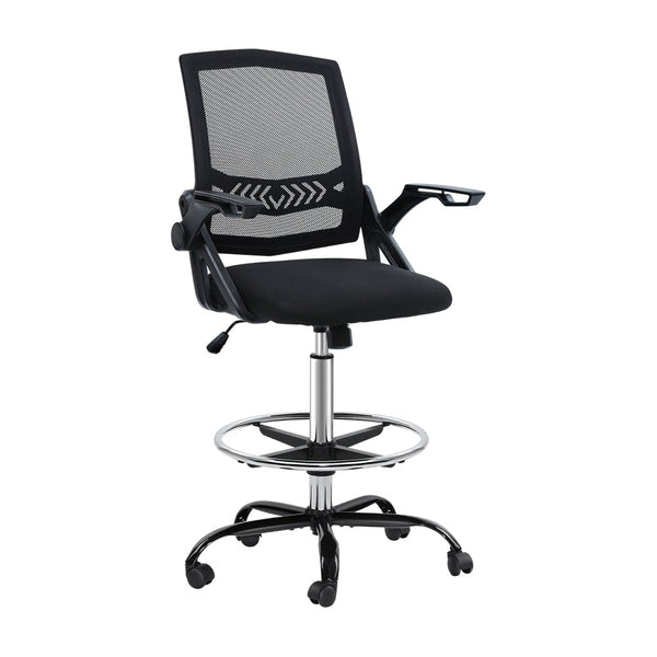 Artiss Office Chair Veer Drafting Stool Mesh Chairs Flip Up Armrest Black Office Chairs