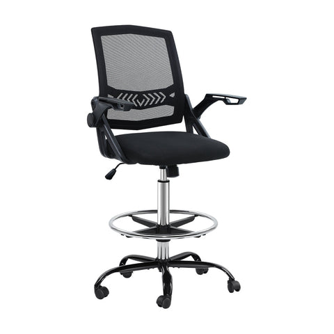 Artiss Office Chair Veer Drafting Stool Mesh Chairs Flip Up Armrest Black Office Chairs