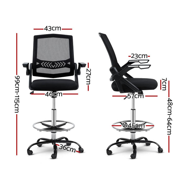 Artiss Office Chair Veer Drafting Stool Mesh Chairs Flip Up Armrest Black Office Chairs