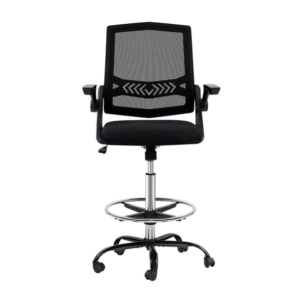 Artiss Office Chair Veer Drafting Stool Mesh Chairs Flip Up Armrest Black Office Chairs