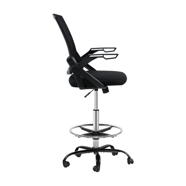 Artiss Office Chair Veer Drafting Stool Mesh Chairs Flip Up Armrest Black Office Chairs