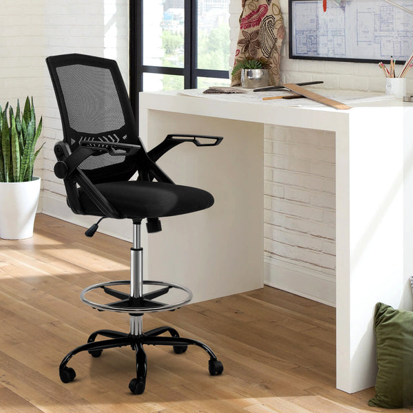 Artiss Office Chair Veer Drafting Stool Mesh Chairs Flip Up Armrest Black Office Chairs