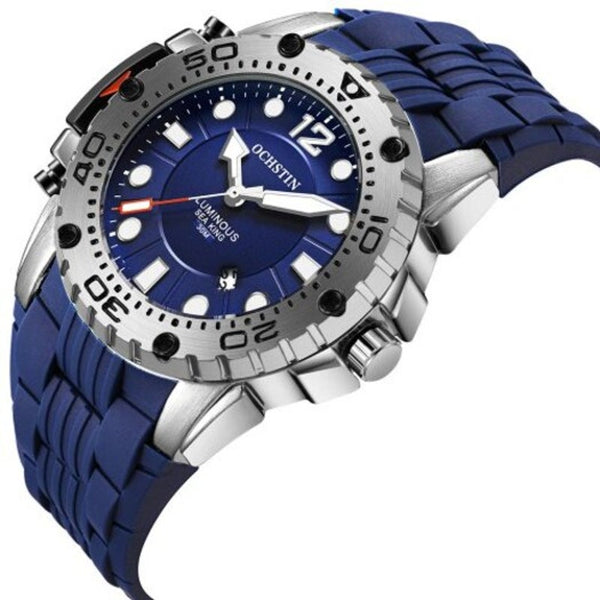 Veile Studios 6124 Men's Luminous Waterproof Outdoor Sports Watch Silicone Band Pin Buckle Quartz Wristwatch Blue Watches