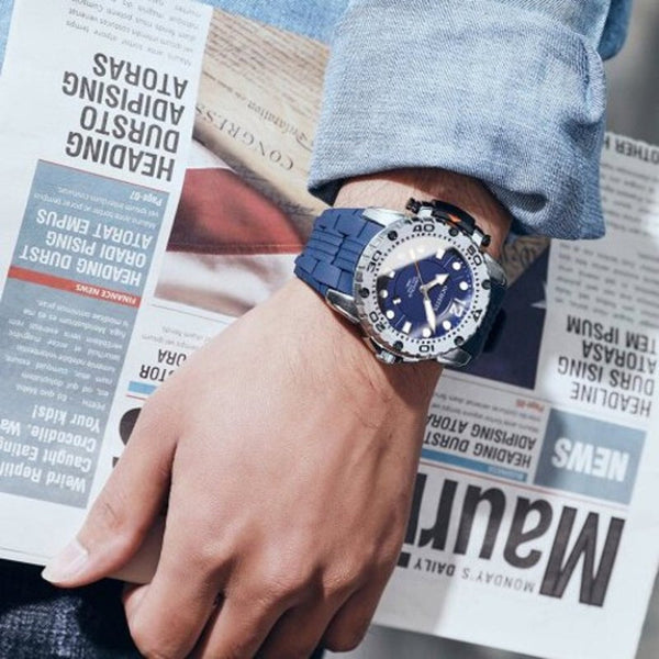 Veile Studios 6124 Men's Luminous Waterproof Outdoor Sports Watch Silicone Band Pin Buckle Quartz Wristwatch Blue Watches