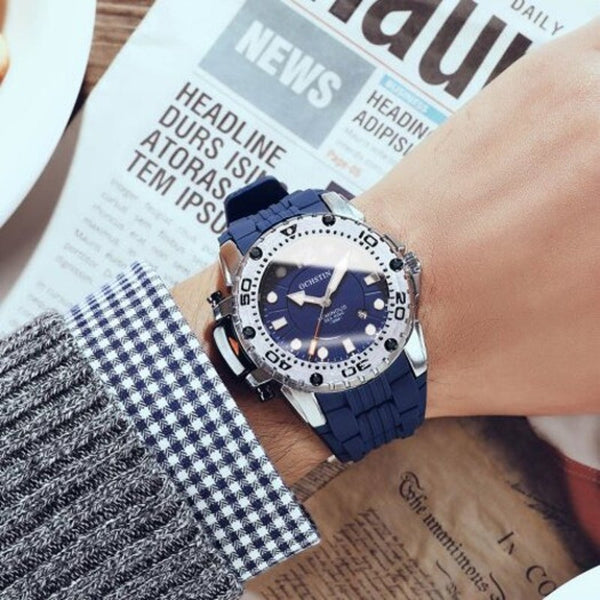 Veile Studios 6124 Men's Luminous Waterproof Outdoor Sports Watch Silicone Band Pin Buckle Quartz Wristwatch Blue Watches