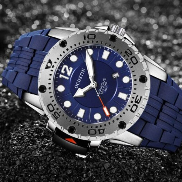 Veile Studios 6124 Men's Luminous Waterproof Outdoor Sports Watch Silicone Band Pin Buckle Quartz Wristwatch Blue Watches