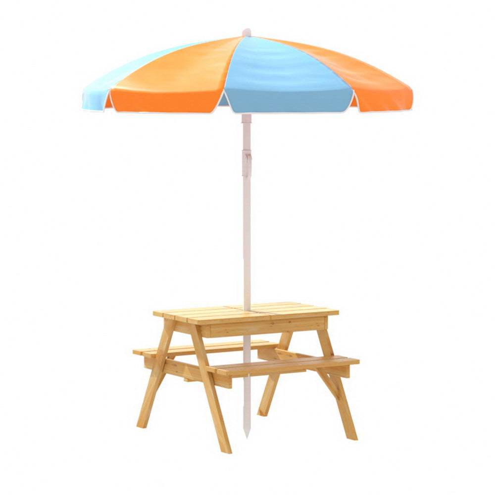 Keezi Kids Outdoor Table And Chairs Picnic Bench Set Umbrella Water Sand Pit Box Patio Furniture Sets