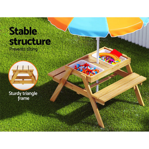 Keezi Kids Outdoor Table And Chairs Picnic Bench Set Umbrella Water Sand Pit Box Patio Furniture Sets