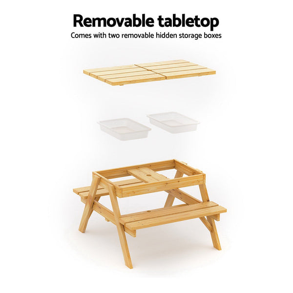 Keezi Kids Outdoor Table And Chairs Picnic Bench Set Umbrella Water Sand Pit Box Patio Furniture Sets