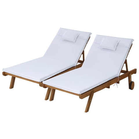 Gardeon 2 Piece Sun Lounge Lounger Outdoor Furniture Day Bed Wheel Patio White Loungers
