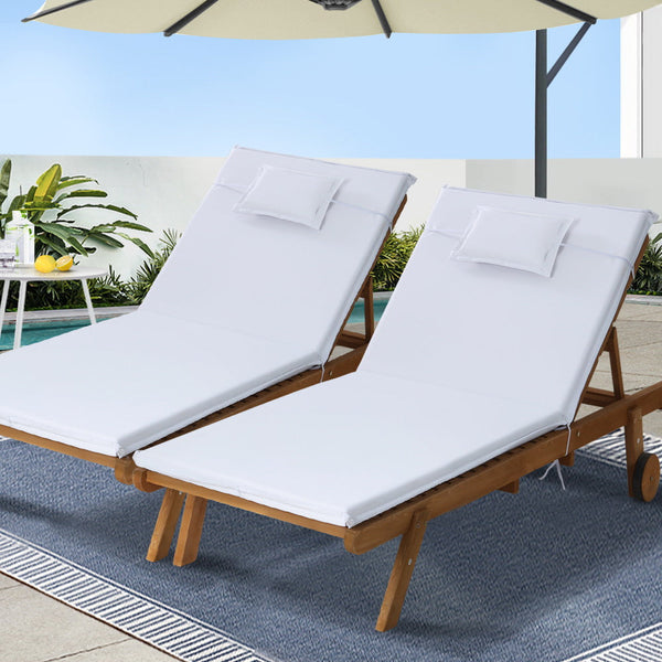 Gardeon 2 Piece Sun Lounge Lounger Outdoor Furniture Day Bed Wheel Patio White Loungers