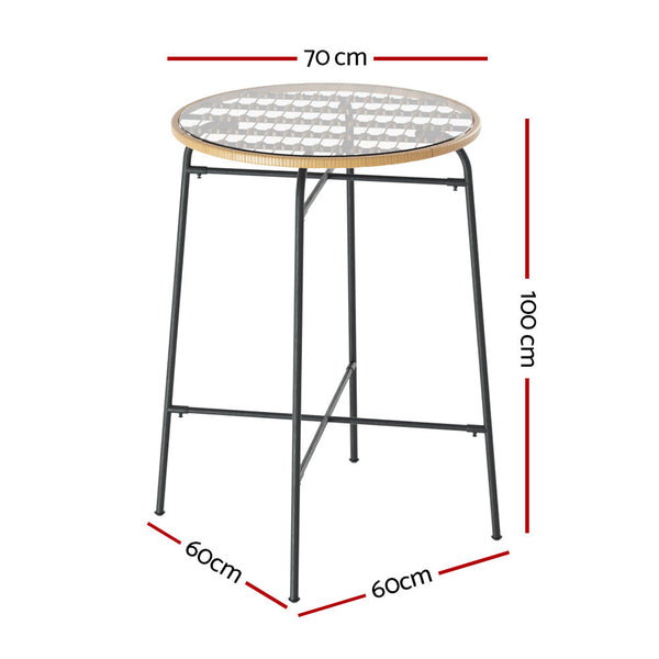 Gardeon Outdoor Bar Table Wicker Dining Bistro Patio Balcony Glass Steel Bar Tables