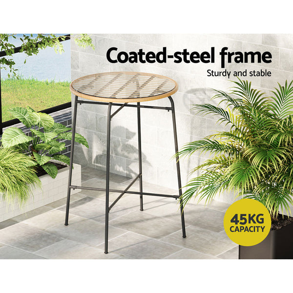 Gardeon Outdoor Bar Table Wicker Dining Bistro Patio Balcony Glass Steel Bar Tables